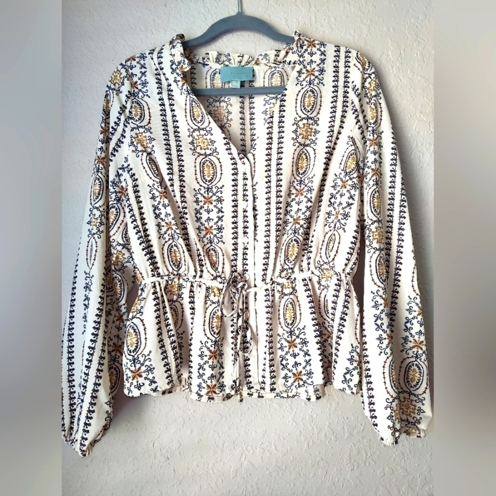 SKIES ARE BLUE RETRO  LONG SLEEVE BLOUSE size M